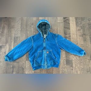 VTG Carhartt Denim Jacket Sz Large Reg Hooded Blanket Lined J139 ASAP Rocky Riri